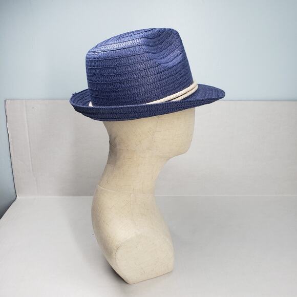 Straw Hat Mens One Size Blue Summer Fedora Cowboy Western Leisure Vacation Beach - Picture 14 of 16